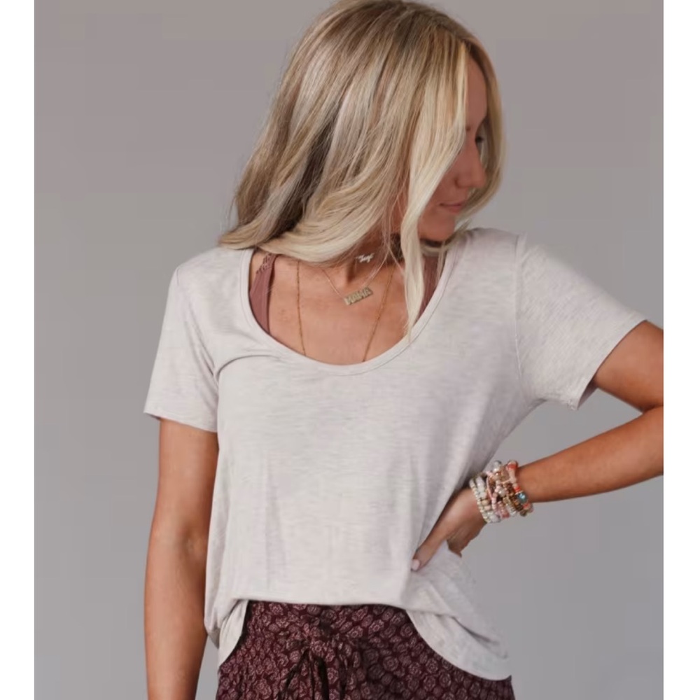 Three Bird Nest light blue bralette scoopneck Tee 
Size: small